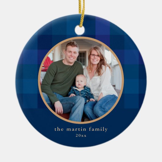 浸された格子青い写真のクリスマス セラミックオーナメント (正面)