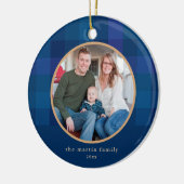 浸された格子青い写真のクリスマス セラミックオーナメント (左)