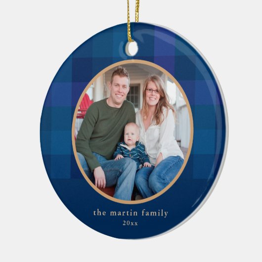 浸された格子青い写真のクリスマス セラミックオーナメント (左)