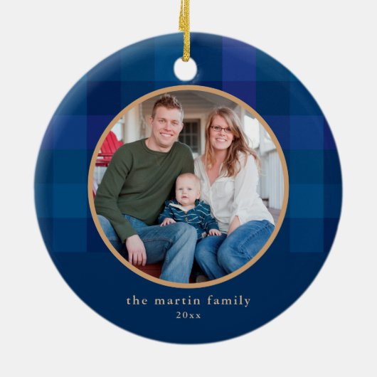 浸された格子青い写真のクリスマス セラミックオーナメント (裏面)