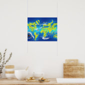 浸水した地球地図 ポスター (キッチン)