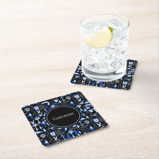 消えたパーソナライズされた魚釣りの青いパターン スクエアペーパーコースター (インサイチュ)