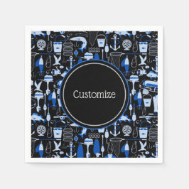 消えたパーソナライズされた魚釣りの青いパターン スタンダードカクテルナプキン