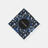 消えたパーソナライズされた魚釣りの青いパターン スタンダードカクテルナプキン (角)