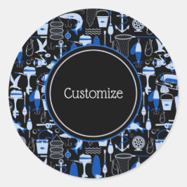 消えたパーソナライズされた魚釣りの青いパターン ラウンドシール