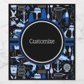 消えたパーソナライズされた魚釣りの青いパターン ワインラベル (シングルラベル)