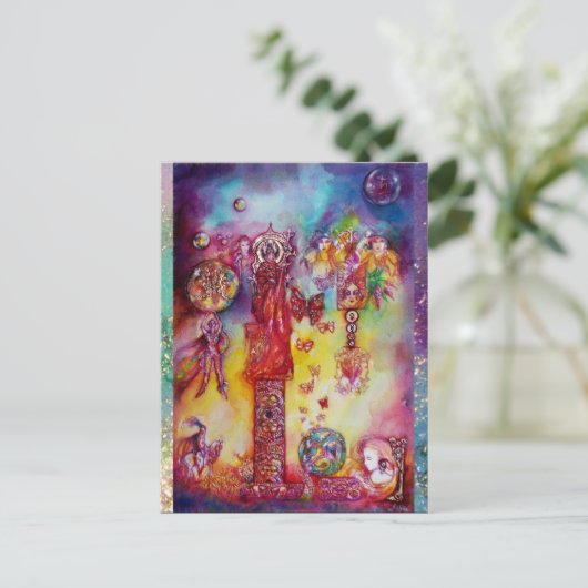 消えた影の庭の妖精たち、ピンクの蝶 インビテーションポストカード (スタンド正面)