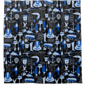 消えた魚釣りの青いパターン シャワーカーテン (正面)