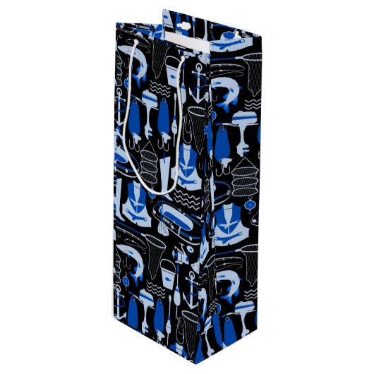 消えた魚釣りの青いパターン ワインギフトバッグ (正面アングル)