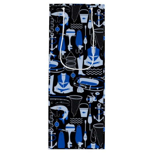 消えた魚釣りの青いパターン ワインギフトバッグ (正面)