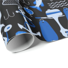 消えた魚釣りの青のパターン ラッピングペーパー