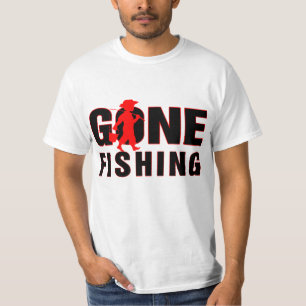 消えた魚釣り – 赤と黒文字デザイン Tシャツ
