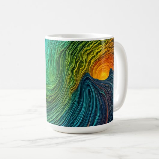 「消える太陽」の抽象芸術フラクタル波 コーヒーマグカップ (正面右)