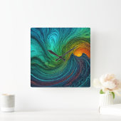 「消える太陽」の抽象芸術フラクタル波 スクエア壁時計 (ホーム)