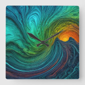 「消える太陽」の抽象芸術フラクタル波 スクエア壁時計 (正面)