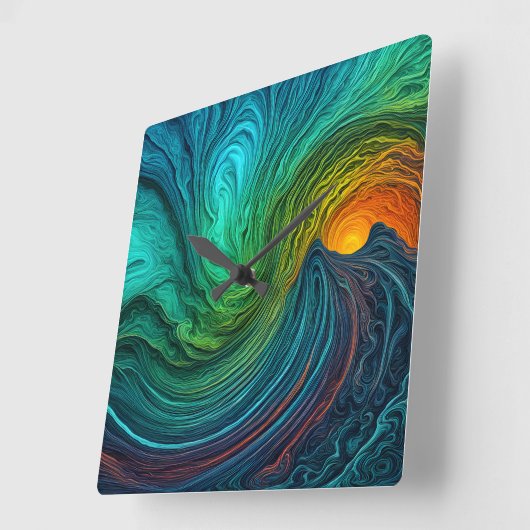 「消える太陽」の抽象芸術フラクタル波 スクエア壁時計 (傾斜)