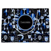 消パーソナライズされたえた魚釣り青のパターン ラージペーパーバッグ (正面)