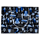 消パーソナライズされたえた魚釣り青のパターン ラージペーパーバッグ (裏面)