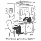 消化器科の手術中の漫画患者 シール (正面)