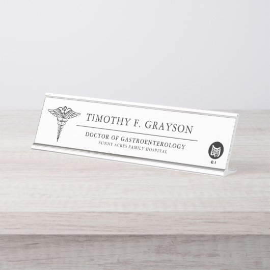 消化器科パーソナライズされた黒 デスクネームプレート (正面)