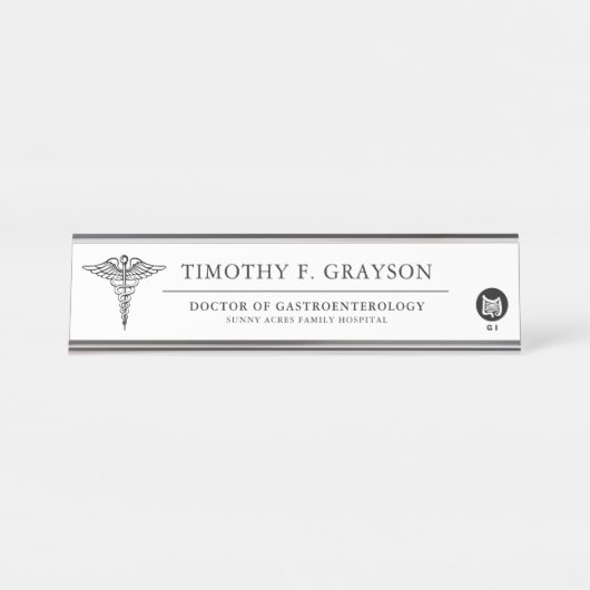 消化器科パーソナライズされた黒 デスクネームプレート (正面)