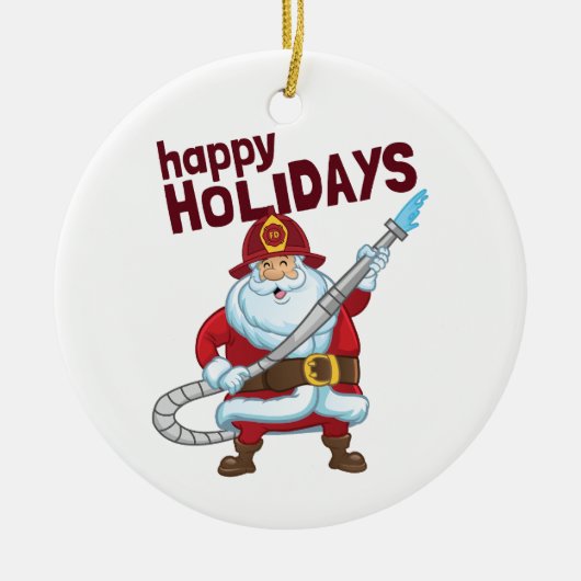 消火クリスマスサンタクロース消防士 セラミックオーナメント (正面)