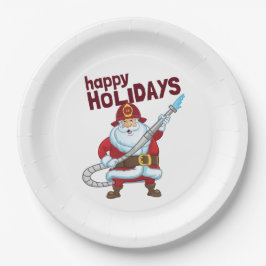 消火クリスマスサンタクロース消防士 ペーパープレート