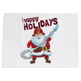 消火クリスマスサンタクロース消防士 ラージペーパーバッグ