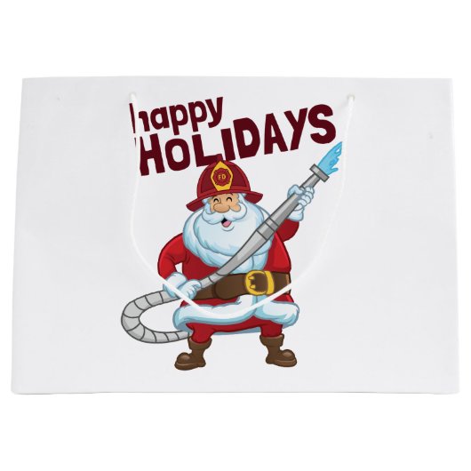 消火クリスマスサンタクロース消防士 ラージペーパーバッグ (正面)