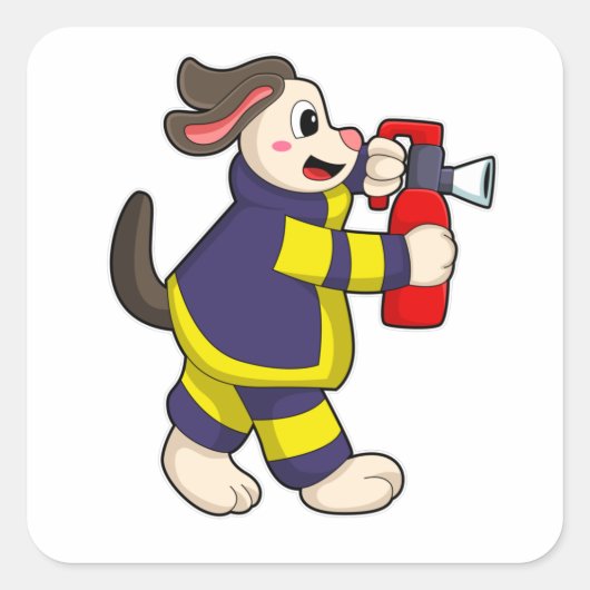 消火器付き消防士の犬 スクエアシール (正面)