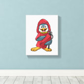 消火器付き消防士ペンギン キャンバスプリント (インサイチュ (ウッドフロア))