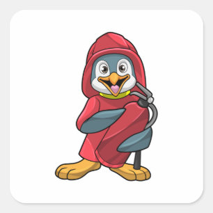 消火器付き消防士ペンギン スクエアシール