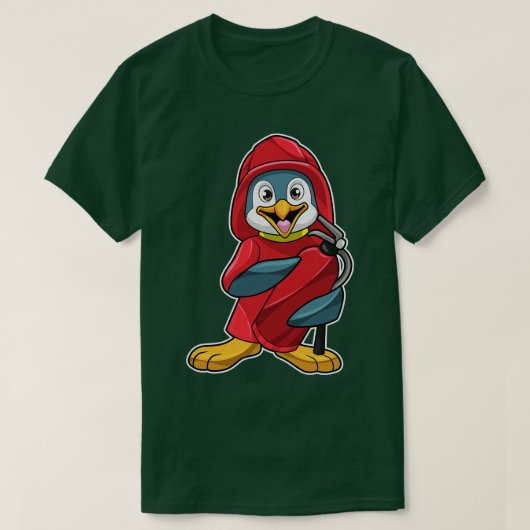 消火器付き消防士ペンギン Tシャツ (デザイン正面)