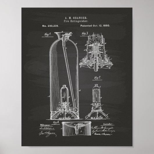 消火器1880パテントアート – Chalkboard ポスター (正面)
