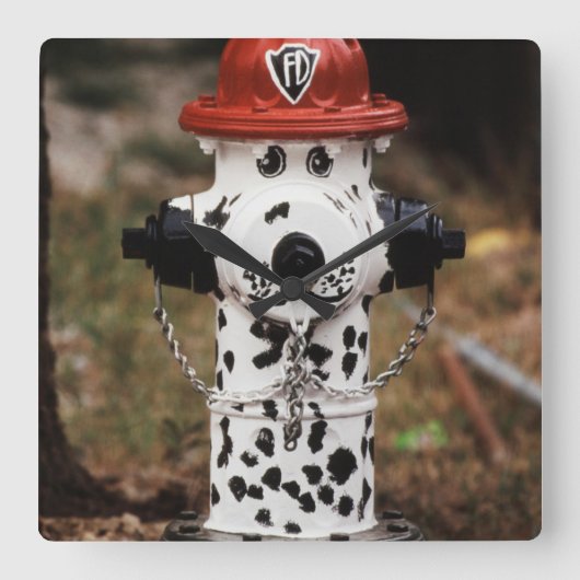 消火栓のクローズアップ スクエア壁時計 (正面)