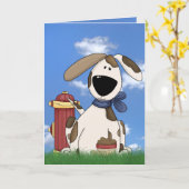 消火栓の誕生日のユーモアの斑点を付けられた犬 カード (黄色い花)