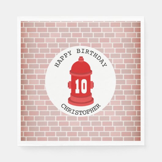 消火栓+レンガ消防士誕生日パーティー スタンダードランチョンナプキン (正面)