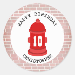 消火栓+レンガ誕生日パーティーステッカー ラウンドシール