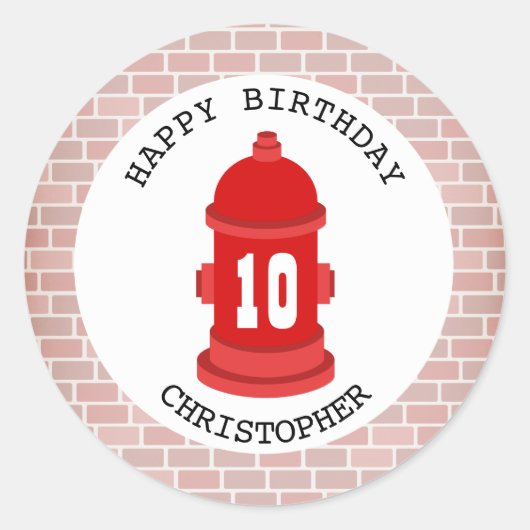 消火栓+レンガ誕生日パーティーステッカー ラウンドシール (正面)