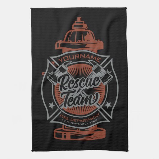 消火栓ADD NAME消防士救助チーム キッチンタオル (縦)