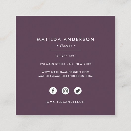 消色した水色のフローラモダン紫 スクエア名刺 (裏面)