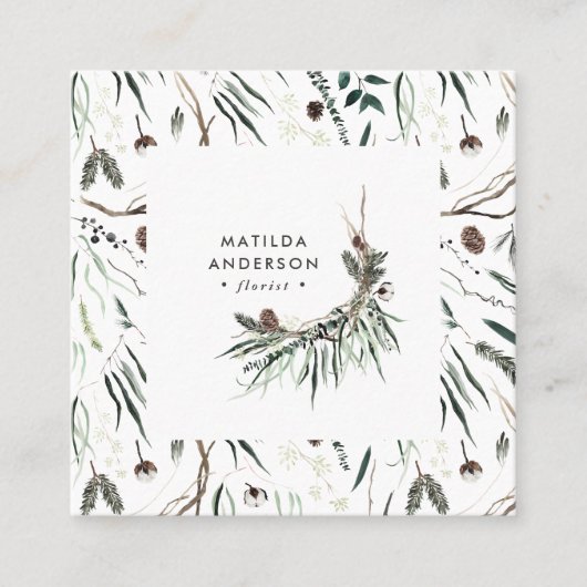 消色した水色のフローラモダン紫 スクエア名刺 (正面)