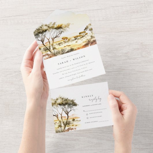 消色自然した水の色のアフリカの結婚風景 オールインワン招待状 (貼ってはがせる)