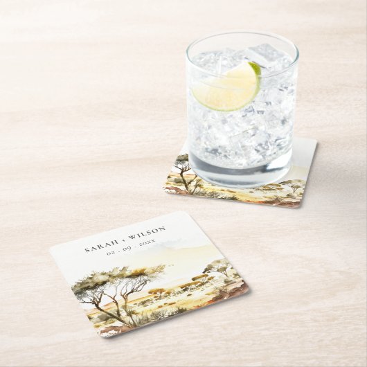 消色自然した水の色のアフリカの結婚風景 スクエアペーパーコースター (インサイチュ)