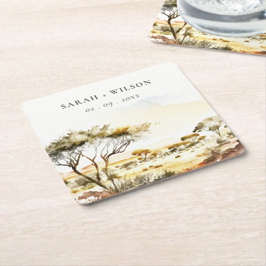 消色自然した水の色のアフリカの結婚風景 スクエアペーパーコースター (アングル)