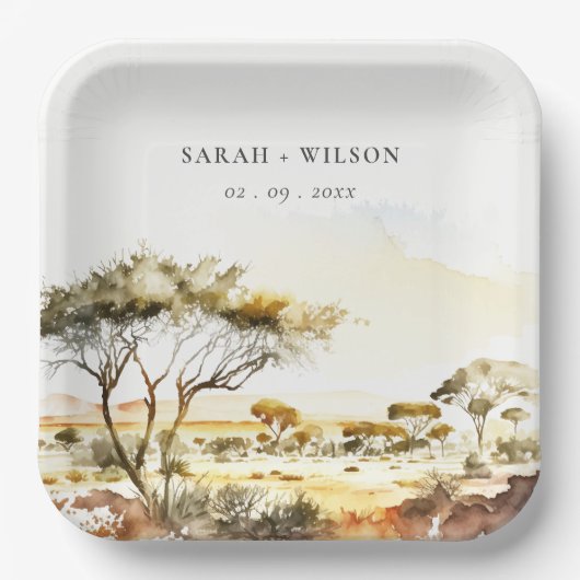 消色自然した水の色のアフリカの結婚風景 ペーパープレート (正面)