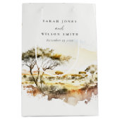 消色自然した水の色のアフリカの結婚風景 ミディアムペーパーバッグ (正面)