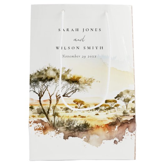 消色自然した水の色のアフリカの結婚風景 ミディアムペーパーバッグ (裏面)