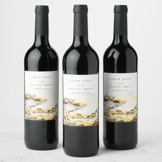 消色自然した水の色のアフリカの結婚風景 ワインラベル (ボトル)