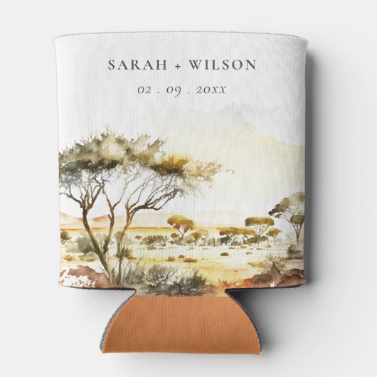 消色自然した水の色のアフリカの結婚風景 缶クーラー (裏面)